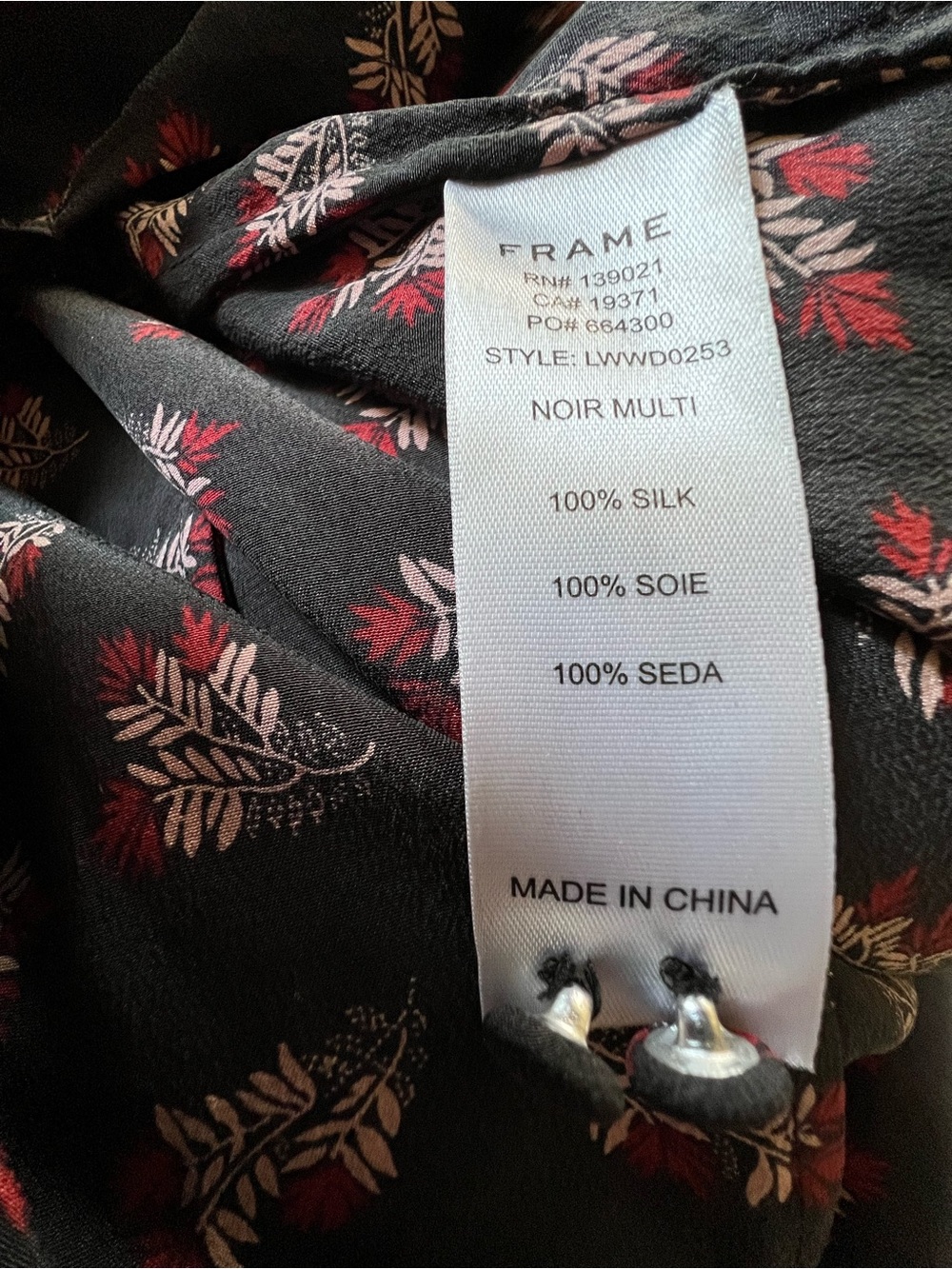FRAME Size XS Silk Printed Ruffle Sleeve High Low Shirtdress Black Floral - Picture 7 of 7